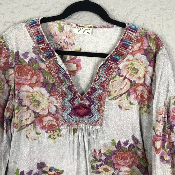 Vintage Gora Top Womens Extra Large Abstract Art To Wear Mod Embroidery Boho - Picture 2 of 16